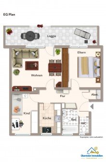 Grundriss Wohntraum f�r Eigennutzer und Kapitalanleger - 3 Zimmer mit Loggia und Einzelgarage