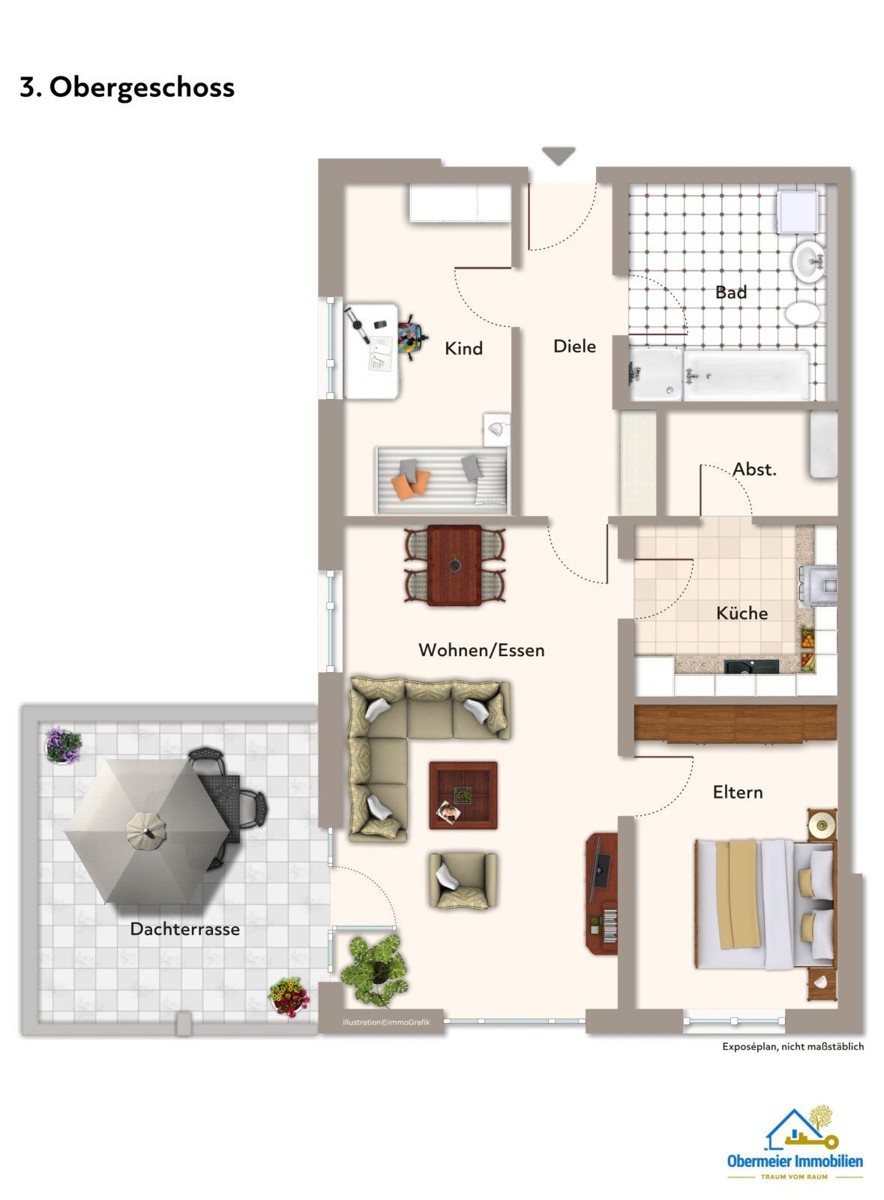 Grundriss 3. OG Penthousewohnung Kelheim