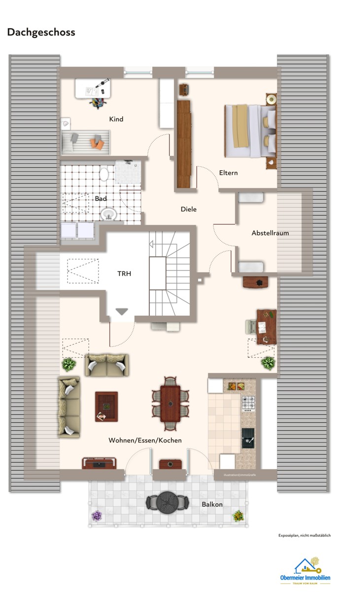 Grundriss Dachgeschosswohnung Saal an der Donau