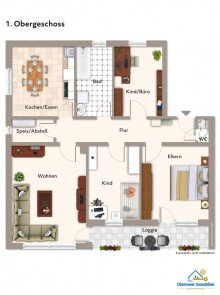 Grundriss-Skizze Lichtdurchflutete 4-Zimmerwohnung mit S�d-Loggia und Garage
