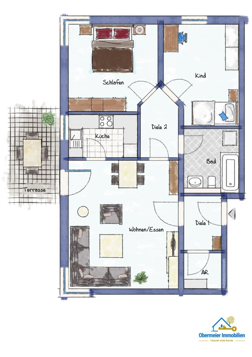 Skizze Erdgeschosswohnung Passau / Hacklberg