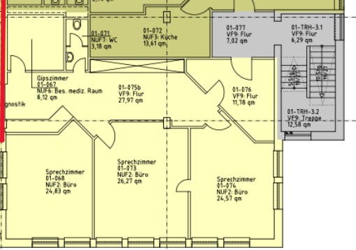 Fl�che 1. OG - ca. 145 m� B�ro / Praxis Regensburg